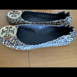 Tory Burch Leather Cheetah Print Ballet Flats